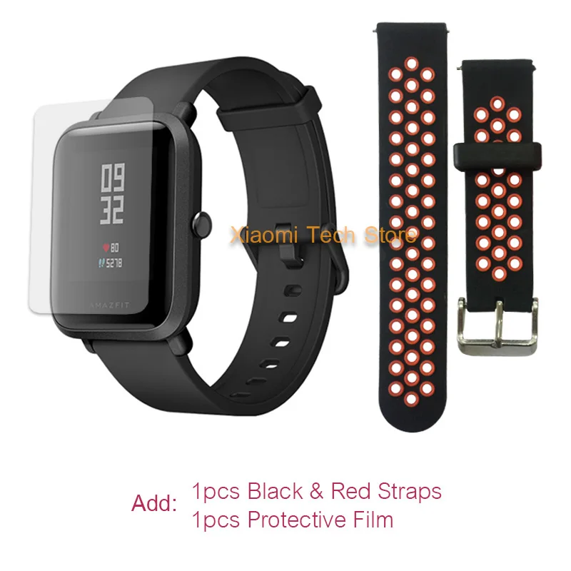 Red and film. Смарт-часы Amazfit Bip на английском языке Huami, gps, умные часы, Android iOS, монитор сердечного ритма, 45 дней, срок службы батареи IP68 - Цвет: Red and film.