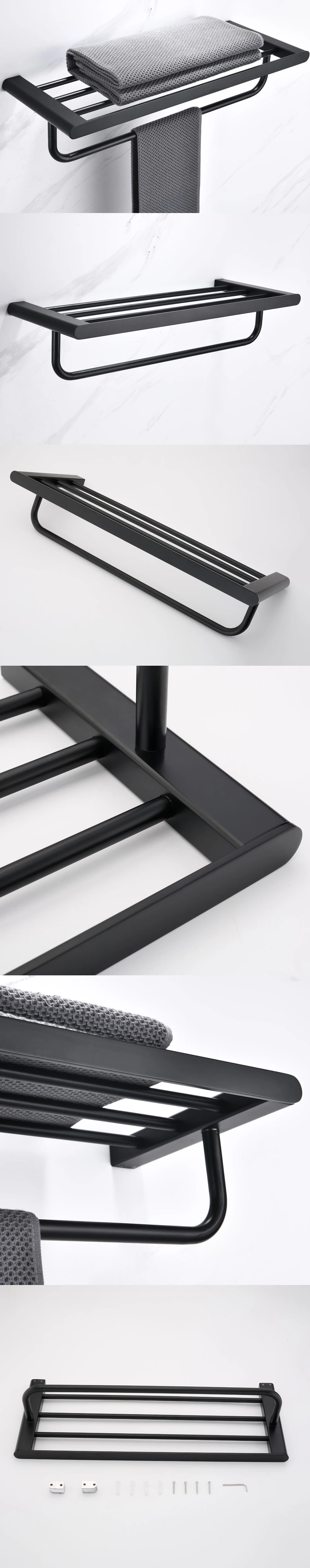 Description Picture 2 of itemTAICUTE Black Bathroom Accessories Hardware Sets Premium Stainless Steel Towel Rack Bar Hook Toilet Paper Roll Holder Brush