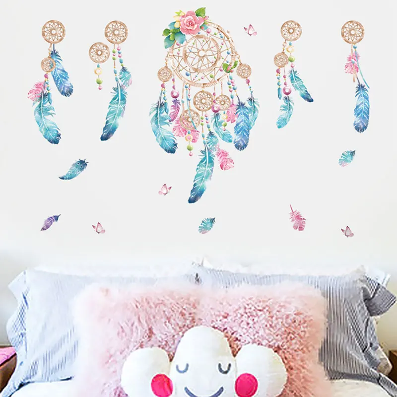 Большой Catch Monternet Ловец снов Красочные перо наклейки на стену художественный дизайн украшение дома гостиная детская комната наклейка 60*90 см