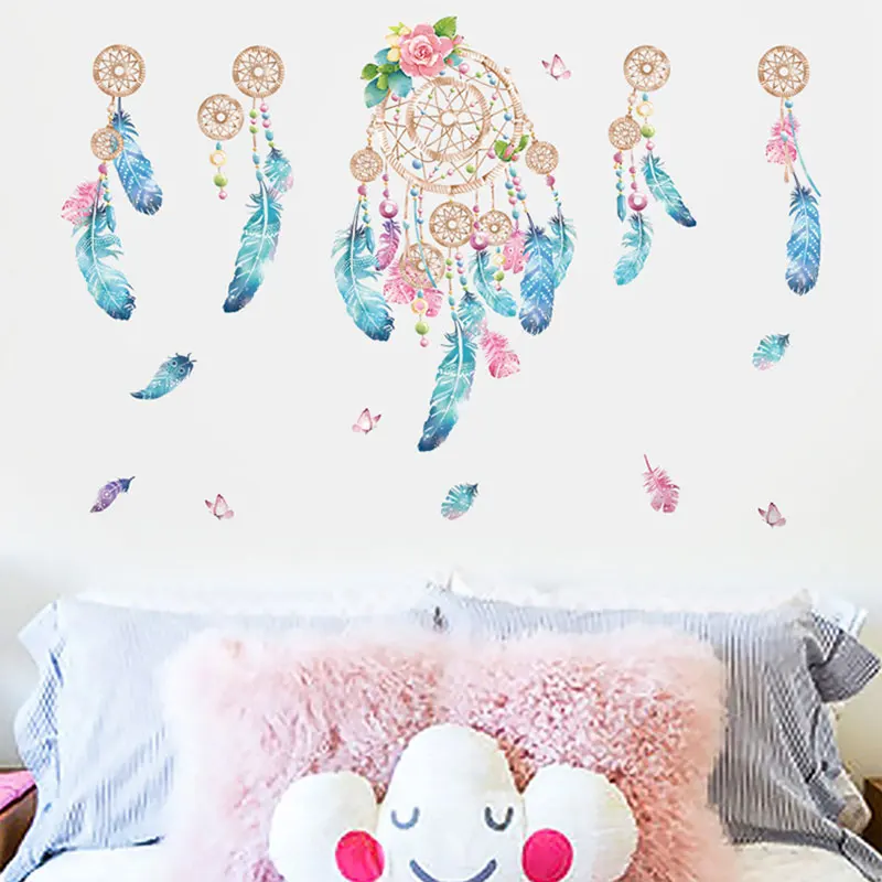 

1PC Large Colorful Feather Wall Stickers Catch Monternet Dream Catcher Art Design Decal Home Decoration Living Room Kid Room