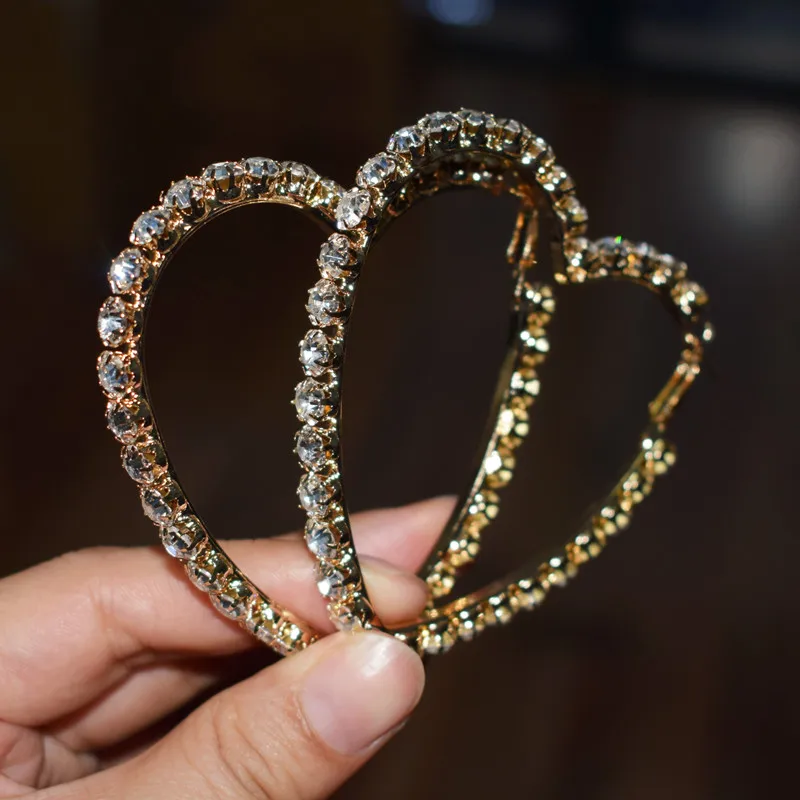 heart gold Новое поступление, женский модный блестящий кристалл, драгоценные камни, квадратные серьги-кольца, ювелирные изделия,, модные массивные серьги, аксессуары - Окраска металла: heart gold