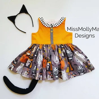 

PatPat 2020 New Summer Round Neck Halloween Sleeveless Cat Dress Toddler Girl One Pieces Yellow Color Girl Dress