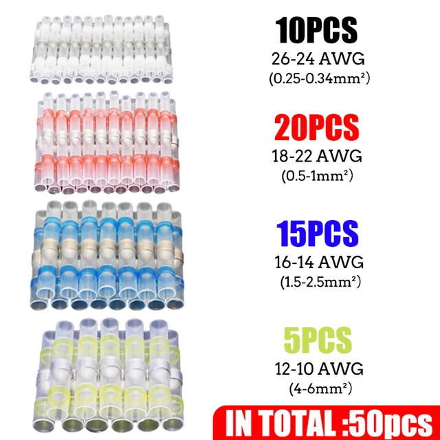 10/50PCS Thermal Shrinkage  Electrical Car Wires Connector Solder  Extrusion Terminals Block Cable Termination Wireway Clamping 50PCS Mix Color