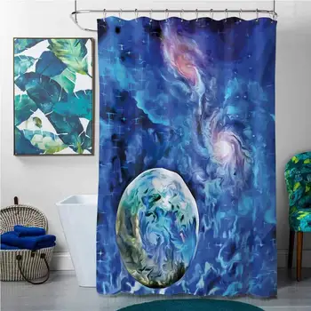 

Shower Curtains Extra Wide Constellation,Exo Solar Planet Painting Style Vibrant Universe Awesome Space,Turquoise Blue Pale