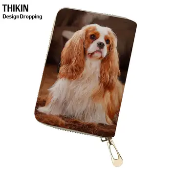 

THIKIN Women King Charles Spaniel 3D Printing PU Leather Credit Card Holders Ladies Travel Passport Card Business Card Cases