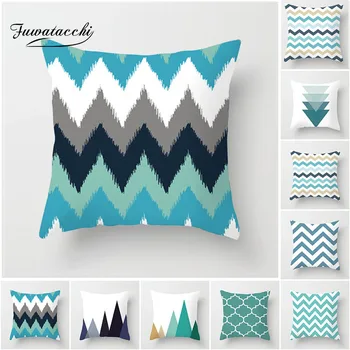 

Fuwatacchi European Geometric Cushion Covers Blue Wavy Arrow Pillow Cases Cotton For Bedroom Sofa Decorative Pillow Covers 45*45