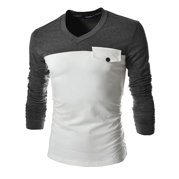 2017 новая мужская футболка с длинными рукавами нагрудный поддельный карман