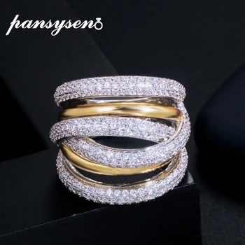 

PANSYSEN Luxury Cross Silver 925 Jewelry Rings Sets for Women Pave Setting AAA Zircon Eternity Stackable Band Fine Jewelry Ring