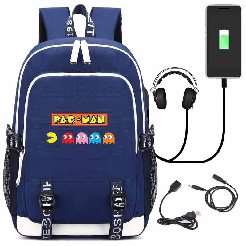 style4 blue Игровой ретро рюкзак с usb-портом для зарядки и замком и интерфейсом для наушников для студентов колледжа - Цвет: style4 blue