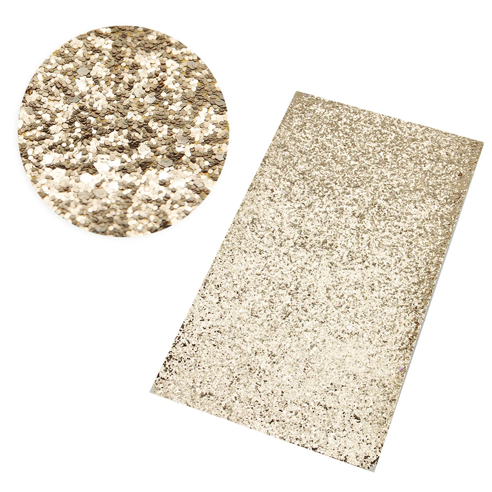 Gold Series Chunky Fine Glitter Faux Leather Sheets Lychee Solid Color Holographic Synthetic Leather A4 Size for DIY Crafts