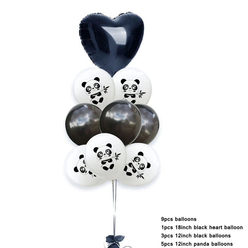 9pcs panda 2 black 1 Набор, милая панда, серия, одноразовая посуда, Мультяшные животные, тарелки, салфетка для чашек, детский душ, день рождения, украшение, принадлежности - Цвет: 9pcs panda 2 black