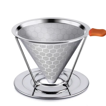 

Stainless Steel Paperless Pour Over Coffee Dripper Slow Drip Coffee Filter Metal Cone -Single Serve Maker Removable Cup Stand