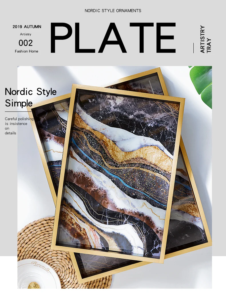 Nordic Storage Tray Rectangle Fruit Dessert Snack Mirror Tray Cup Tea Plate Coffee Table Decoration Household Sundries Storage