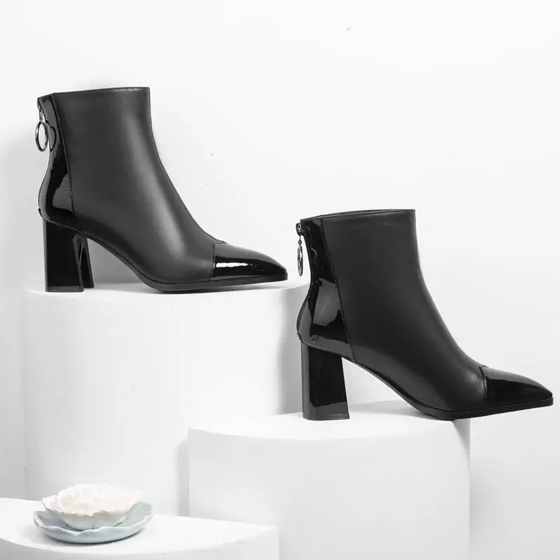 ALLBITEFO hot sale genuine concise leather fashion women boots girl ankle boots simple style boots high quality Autumn Winter