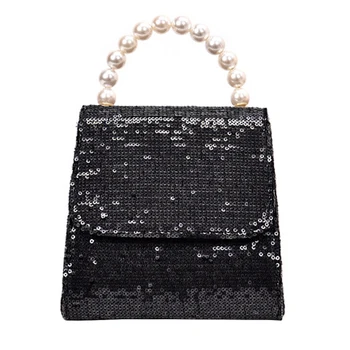 

Pearl Sequins Women'S Square Bag New Fashion Tote Casual Joker One Shoulder Crossbody Black