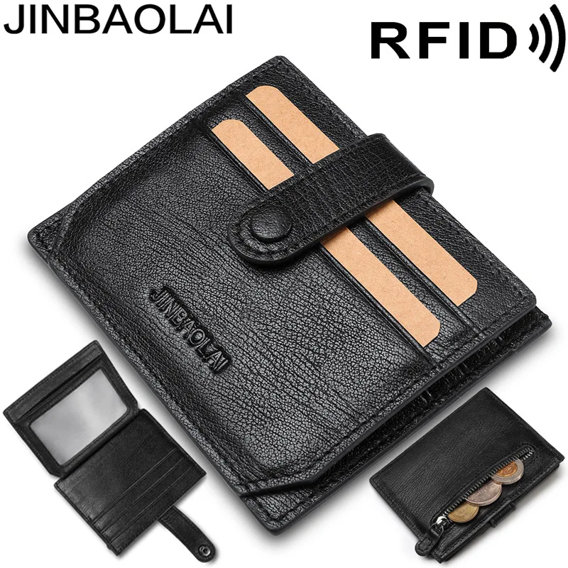 

Amazon Anti-Magnetic Cowhide RFID Anti-Theft Brush Zip Card Package Buckle Multi-Card Leather Wallet for Man Coin Purse