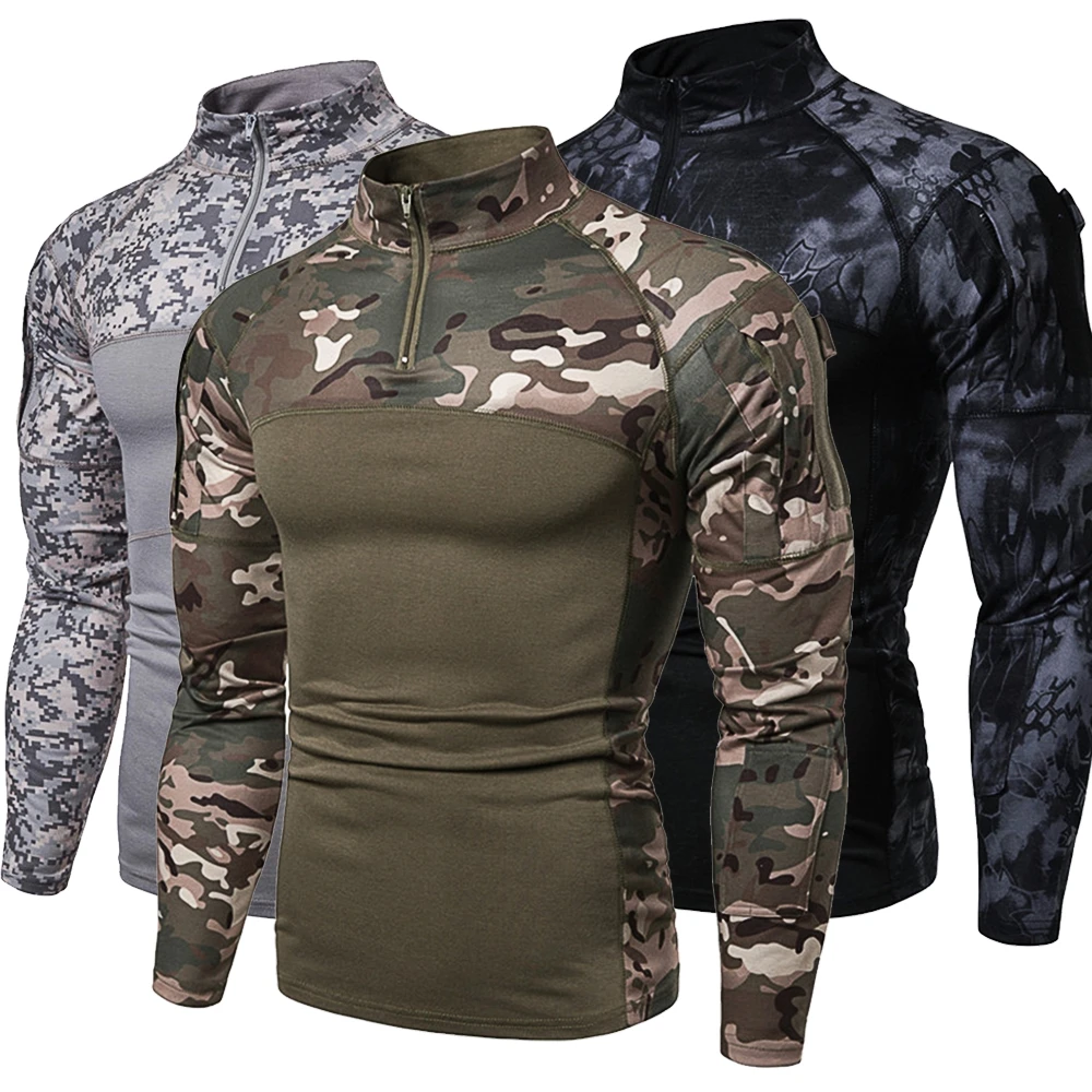 New Mens Camouflage Tactical Military Clothing Camicia Da Combattimento Assalto Manica Lunga T-Shirt Attillata Costume Militare