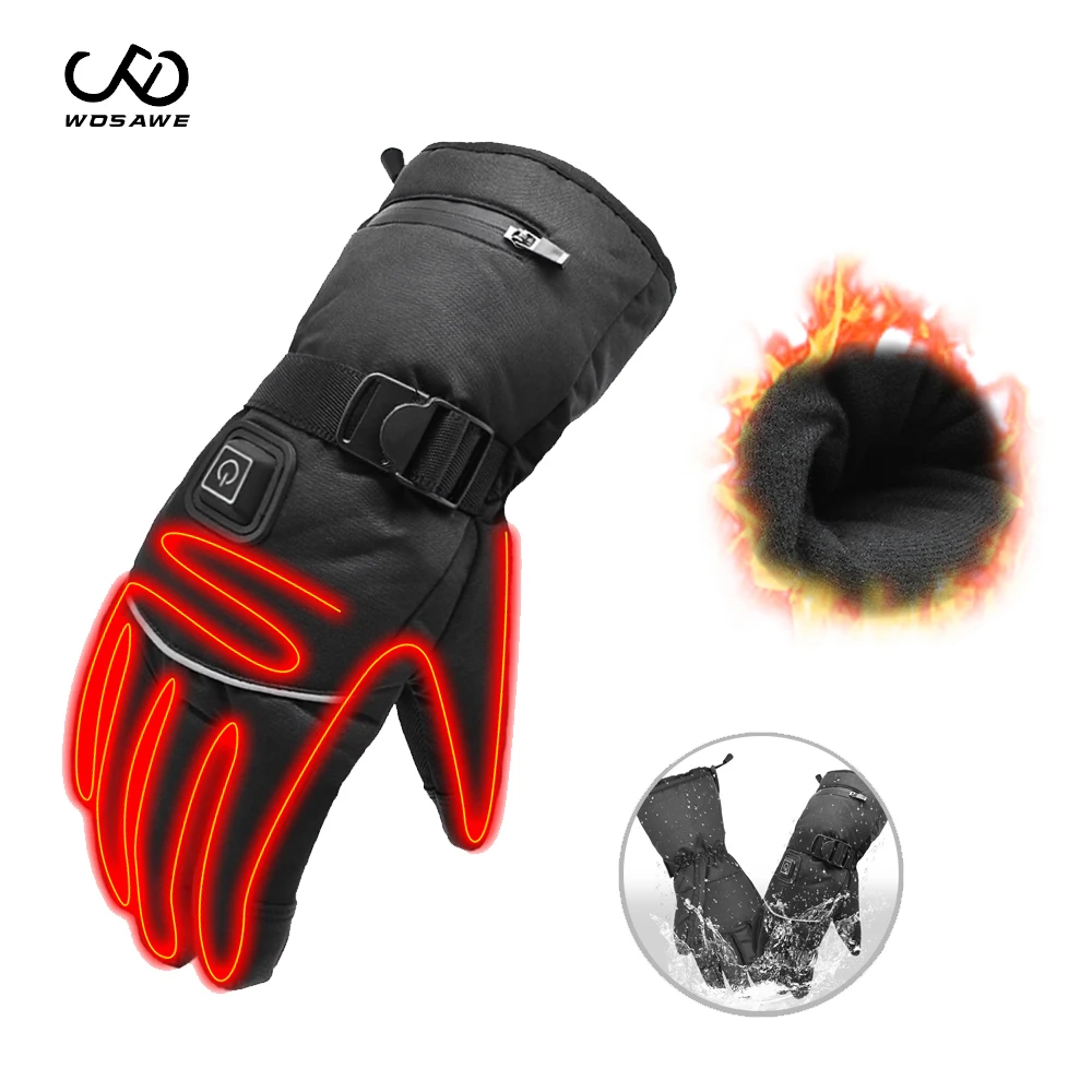 

Cycling Heated Gloves Waterproof Guantes Moto Touch Screen Battery Powered Winter snowboard warm Gloves Windproof Skiing Gloves