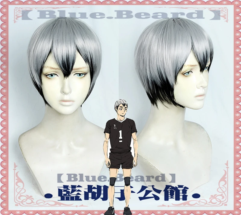 

Kita Shinsuke Cosplay Wig Anime Haikyuu!! 30cm Shinsuke Kita Short Black Gray Styled Synthetic Hair Costume Wigs+ Wig Cap