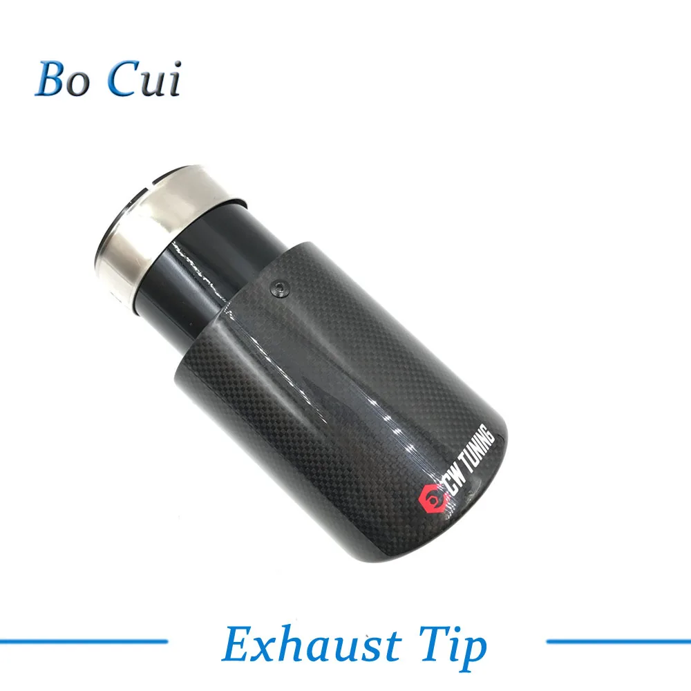 1Piece Glossy Carbon + Black Stainless Car Exhaust Tip Auto Styling Modification Muffler Tail