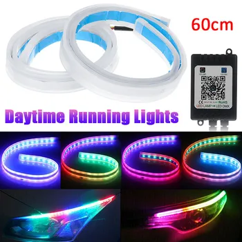 

2Pcs 60cm RGB Sequential Flexible 36 LED DRL Daylight For Headlight Strip daytime running light Multi-Function turn signal lamp