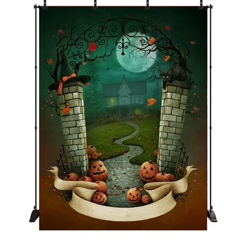 

Acejoker Halloween Backdrop Cartoon Dark House Pumpkin Witch Hat Photography Background Vinyl Photo Studio Props