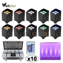 10 шт. и чехол для зарядки 4x18 Вт RGBWA UV 6 в 1 светодиодный uplight аккумулятор беспроводной dmx и ИК пульт дистанционного управления/светодиодный проектор/батарея par can