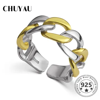 

Chuyau 925 Sterling Silver Hollow Chain Ring Open Adjustable Gold Silver Simple Ring For Women Fashion Fine Jewelry Gift