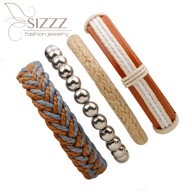 SIZZZ,, набор, многокомпонентный, из бисера, кожа, воск, веревка, пеньковая веревка, плетеный браслет и браслеты для мужчин/женщин
