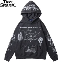 Hip Hop Hoodie Sweatshirt Men Streetwear Skull Graffiti Print Hoodie Pullover Cotton Autumn Grey Harajuku Punk Clothes New