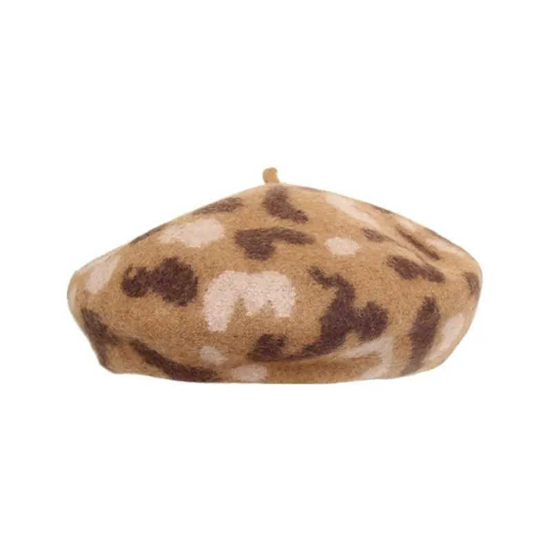 CL Women Girls Vintage Faux Wool French Beret Hat Contrast Color Leopard Printed Winter Autumn Stretchy Artist Painter Pumpkin Cap - Цвет: CL