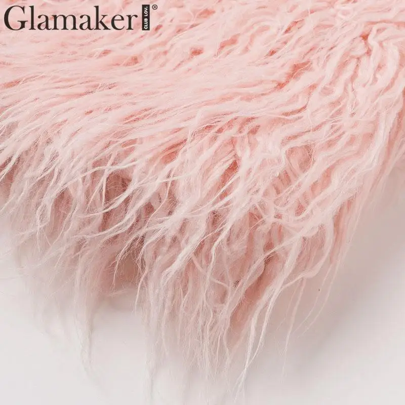 Glamaker/розовое элегантное пальто из искусственного меха с длинными рукавами и искусственным мехом пушистое пальто с длинными рукавами осенне-зимняя уличная одежда больших размеров, пальто