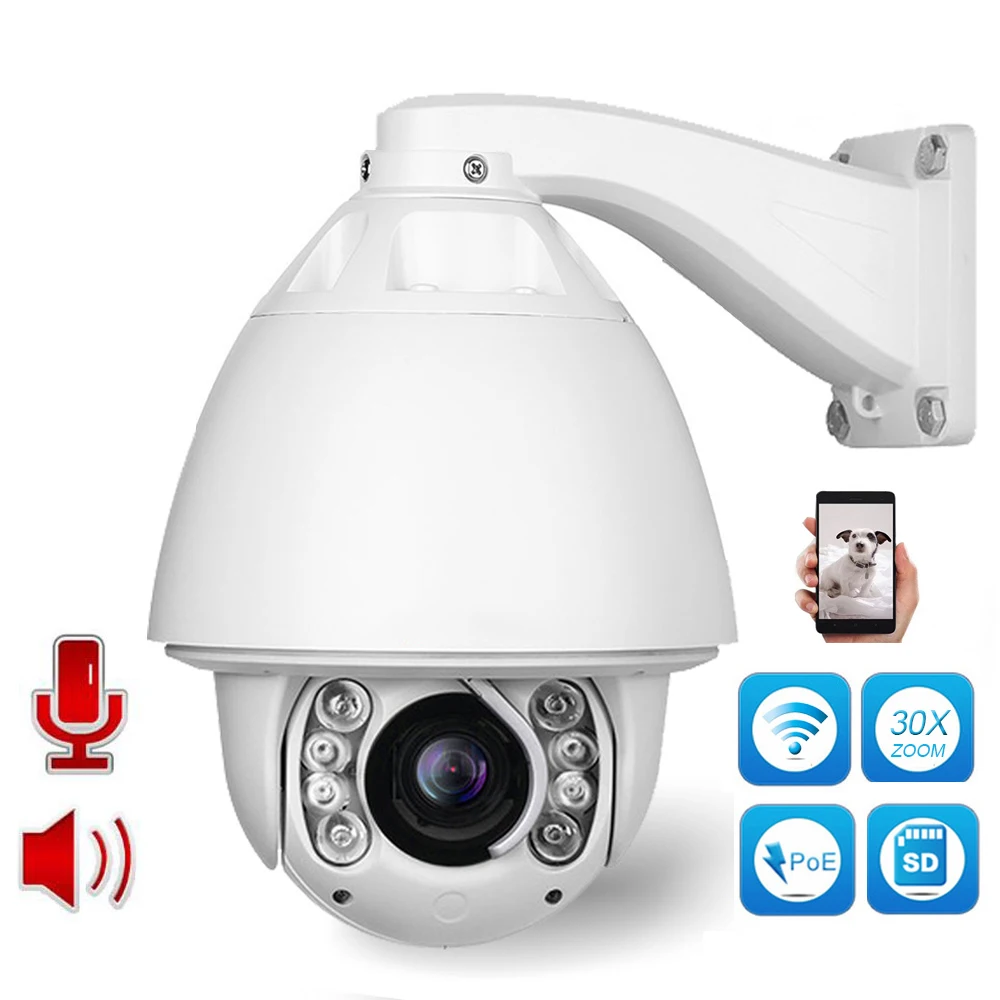 

Auto Tracking PTZ High Speed Dome IP Camera 2MP 1080P Real 30X Optical Zoom Two Way Audio Wireless WiFi POE IP Camera With Wiper
