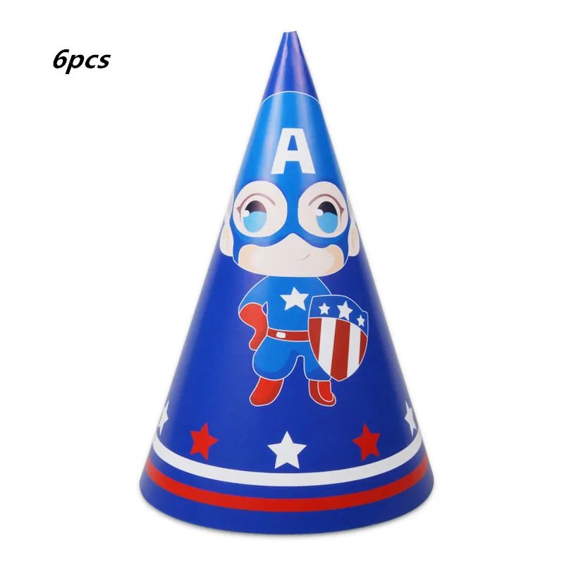 Marvel Капитан Америка тема Мстители одноразовая посуда бумажная чашка пластины маска Мальчики пользу день рождения изделия для декорации - Цвет: 6pcs hat