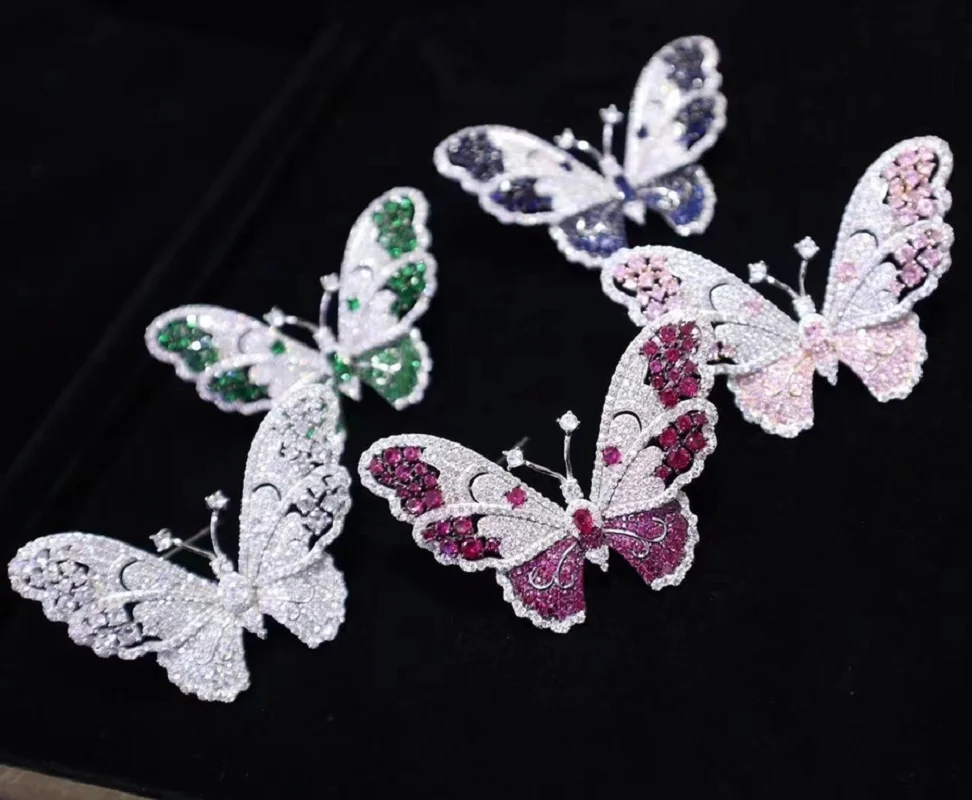 Pirmiana New Arrival S925 Silver Butterfly Brooch Cubic Zircona Gemstone Fashion Jewelry Women Christmas Gift