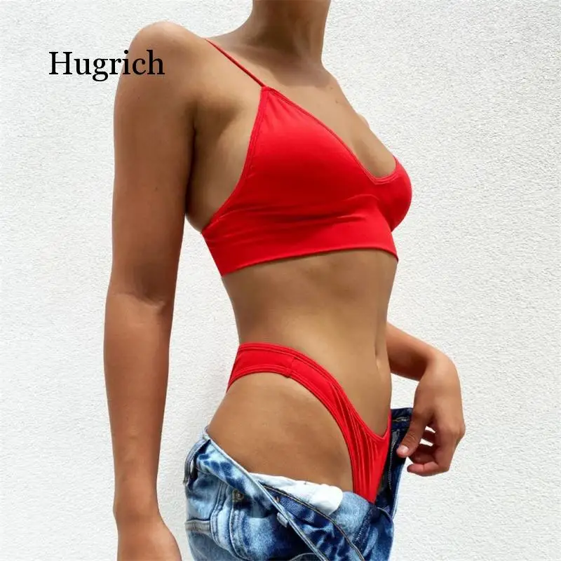 

2021 Women's Solid Bikini Red Sexy Seaside Resort Sling Soft Light Two Piece Suit