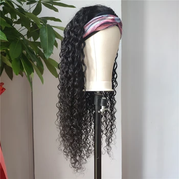 

Glueless Headband Wig Human Hair 10-26 Inch Peruvian Scarf Wig Remy Natural Black Water Wave Head band Wigs For Black Women