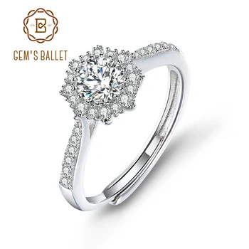 

GEM'S BALLET 925 Sterling Silver Moissanite Adjustable Rings 0.5CT VVS1 Moissanite Diamond Vintage Halo Rings For Women