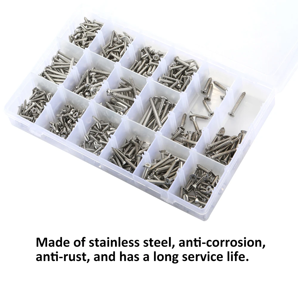 

Hot 570pcs Stainless Steel Cross Round Flat Cap Self Tapping Screws Assortment Kit Anti-corrosion Anti-rust With organizer case