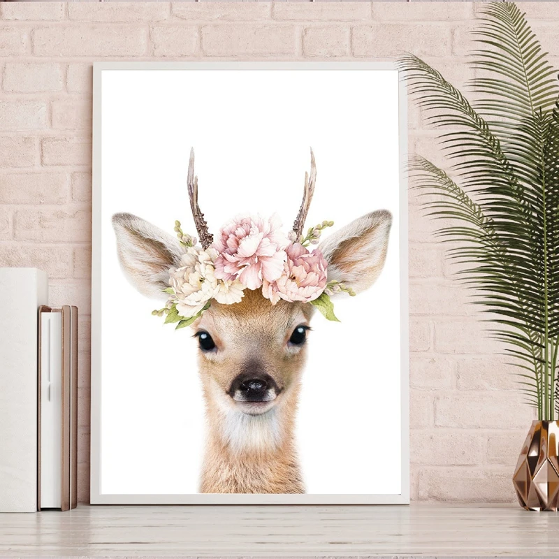 Deer-Nursery-Wall-Art-Decor-Animal-Pink-Flowers-Art-Canvas-Painting-Pictures-Fawn-Poster-Baby-Room (1)