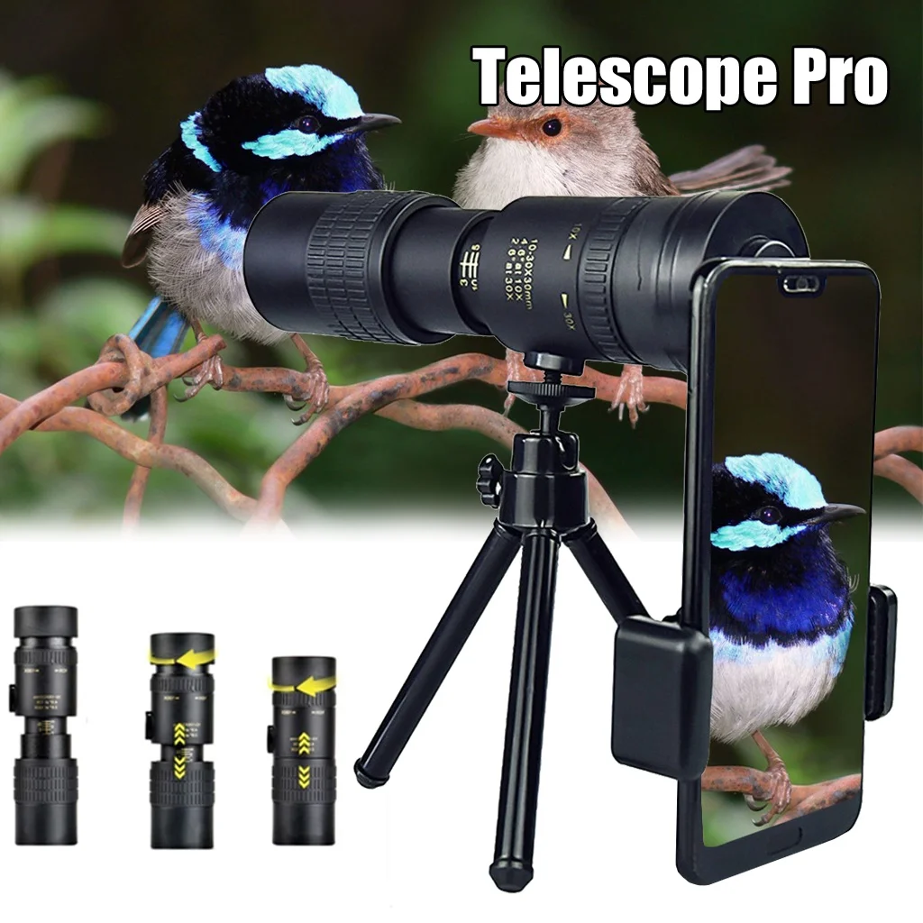 4K 10-300X40MM Super Telephoto Monocular Telescope  Zoom Monocular Binoculars Pocket Telescope For Smartphone Take Picture