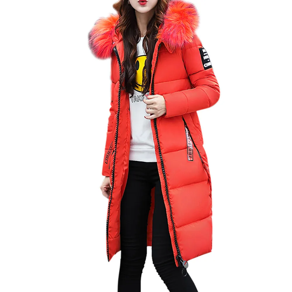 Пуховик женский зимний длинный пуховик для женщин большой размер с капюшоном меховой воротник 4XL размера плюс парка толстое пальто А40 - Цвет: Orange