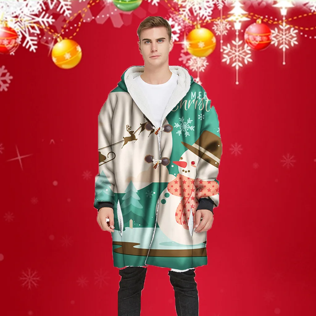 Chaqueta hombre erkek Монт зимнее пальто мужское зимнее длинное с роговой пряжкой плюс бархатное плотное рождественское пальто с 3D принтом veste homme