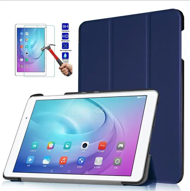 Чехол-подставка для huawei Honor Play Tablet 2 9,6 ''Магнитный ультра тонкий смарт-чехол с откидной крышкой+ стекло+ стилус - Цвет: Dark Blue