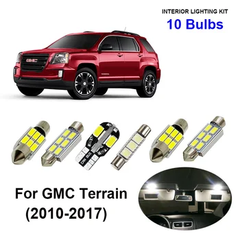 

10pcs White Car Accessories LED Interior Light Bulbs Kit For 2010-2017 GMC Terrain Map Dome Trunk License Plate Door Lamp