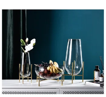 

Light luxury glass transparent vase multi-function fruit plate decoration home living room model room soft decoration flower