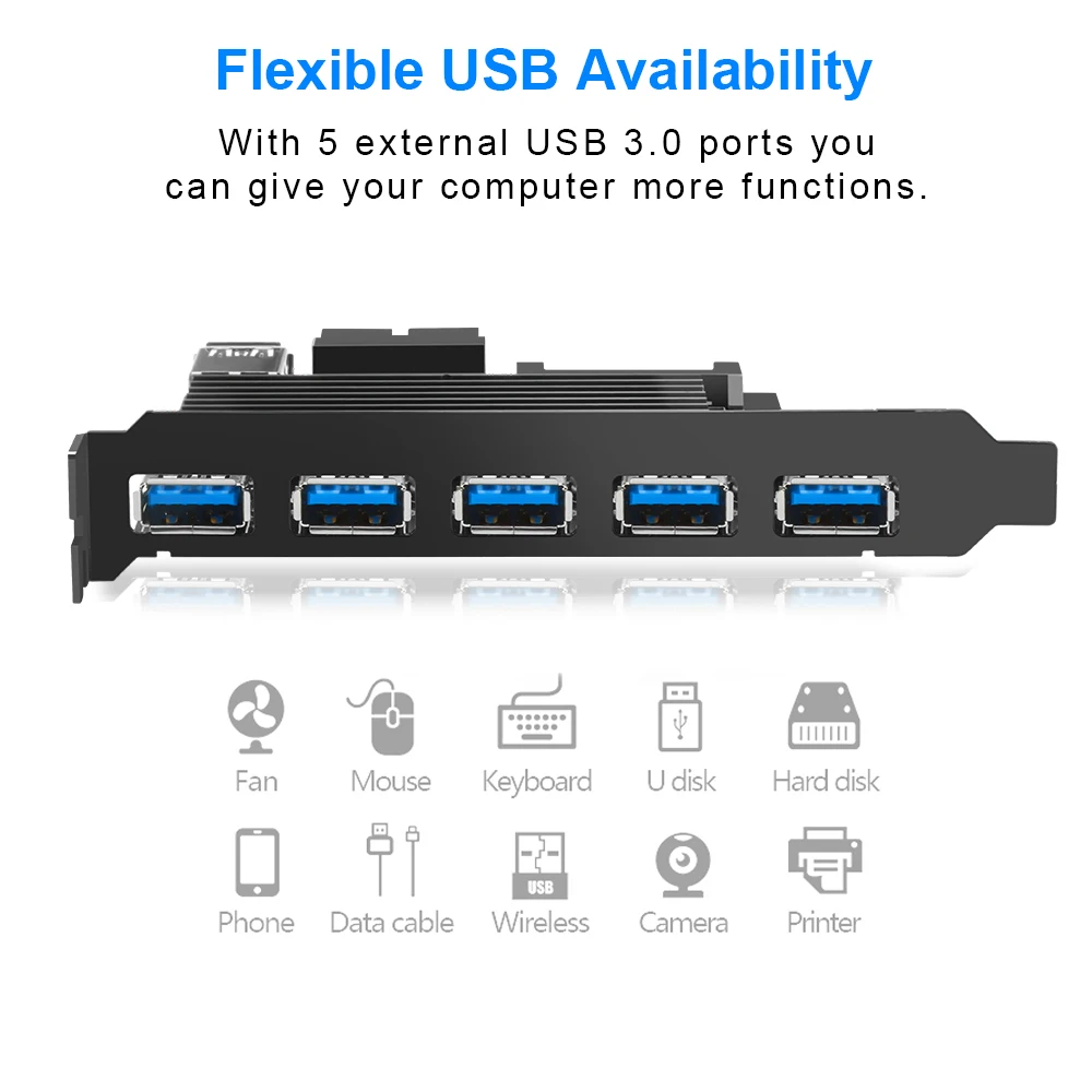 Rocketek USB 3,0 PCI-E Плата расширения 5 портов концентратор адаптер внешний контроллер Экспресс 19pin USB кабель SATA разъем питания шнур