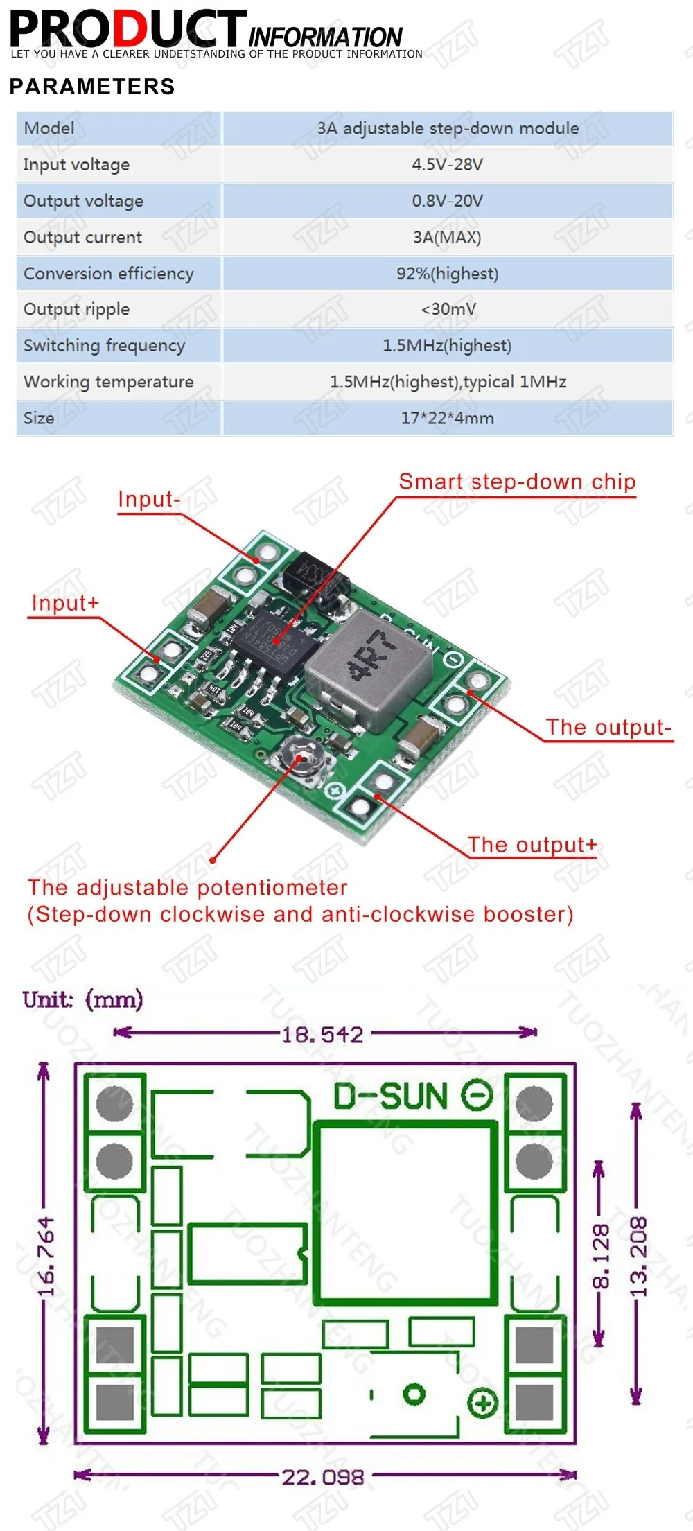 Ultra-Small Size DC-DC Step Down Power Supply Module MP1584EN 3A Adjustable Buck Converter for Arduino Replace LM2596