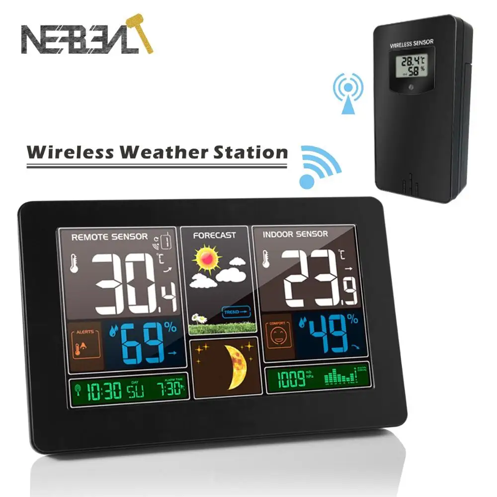 3378 Weather Station Thermometer Hygrometer Barometer Wireless With Indoor Outdoor Sensor Time Display Day Date Alarm Clock | Инструменты