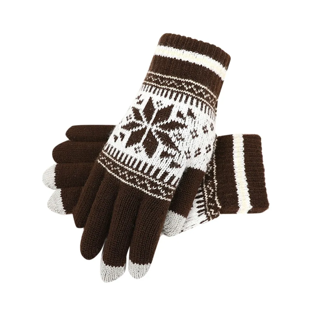 SAGACE Новые женские теплые зимние вязаные перчатки с принтом на полный палец варежки для девочек Женские однотонные шерстяные перчатки